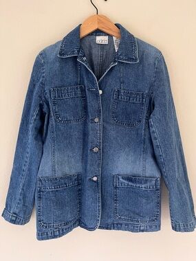Liz Clairborn Vintage Womens Denim Jacket S/M 90s Y2K Chore Utility Barn Pockets